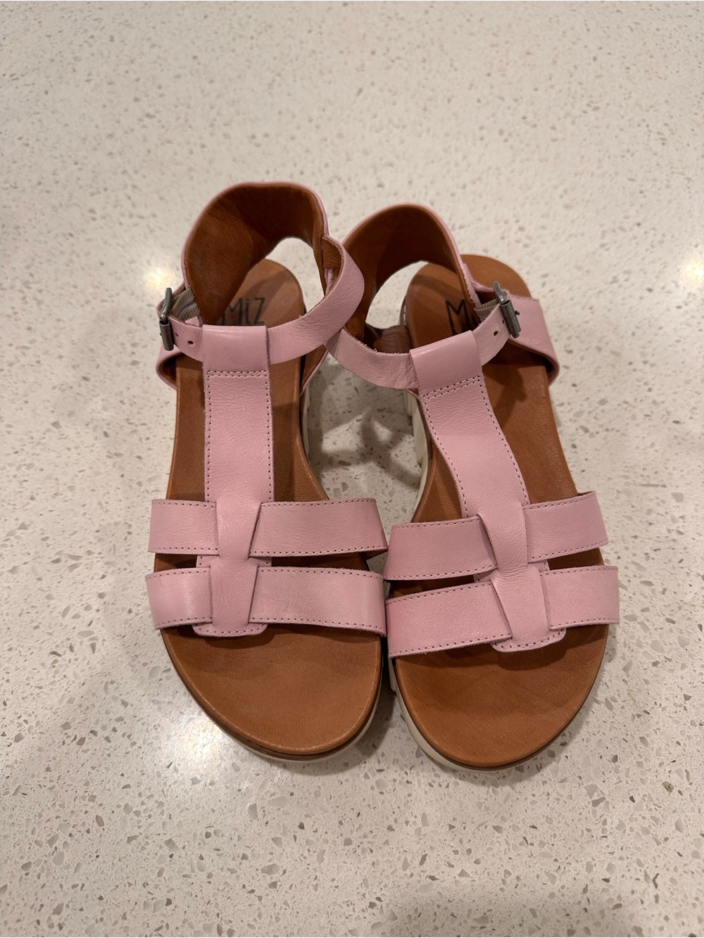 Miz Mooz Blush Pink Leather T-Strap Sandals